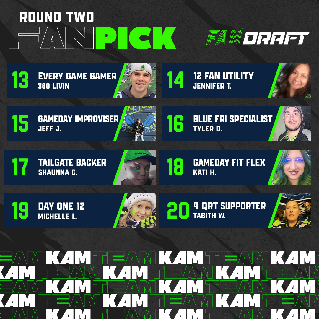 walottery's tweet photo. Rosters are set. ✔️ Swipe right to see the final picks by #TeamKam and #TeamCliff in the first ever #12FanDraft. What's next? Head-to-head competitions between the two teams. 😤
@KamChancellor @cliffavril @ErholmKelli @luv_mydachshund https://t.co/UztWcp2MMq