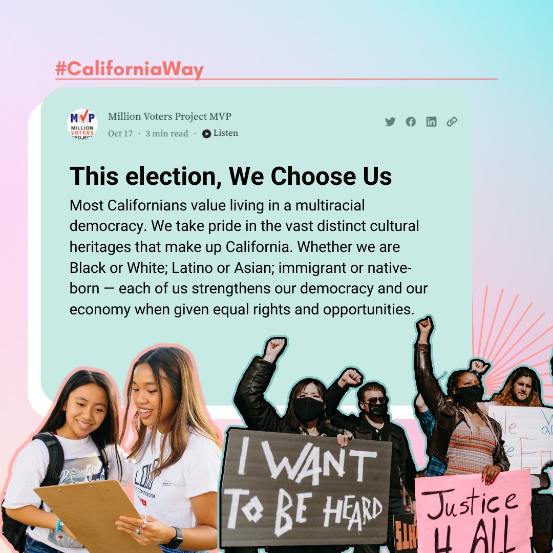 CalBudgetCenter's tweet photo. Whether you're Black or White; Latino or Asian; immigrant or native born—each of us strengthens our democracy. We’re building and banking on each other this election. 

🗳️ Find a polling place near you: https://t.co/A8mAbbKUL3 https://t.co/ytB6uqtFIs