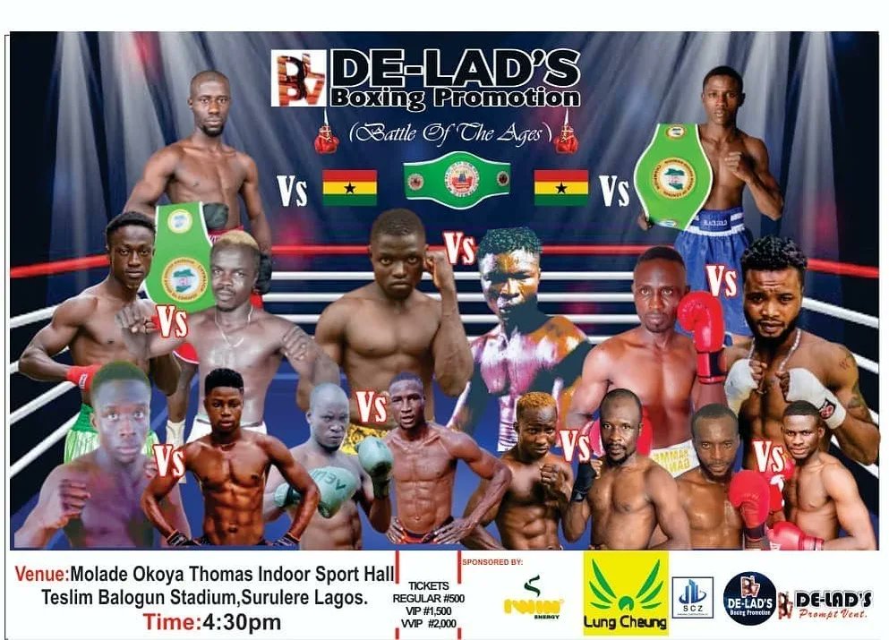 Aiy_fight's tweet photo. It's #fightweek and it's going down in Lagos.
The "Battle of the ages" brought to you by Delad Promotions

When?
Sunday 30th October

Where?
Teslim Balogun Stadium, Lagos

Time?
 4:30pm
.
.

#boxing #naijatotheworld #nigeria #nigeriaboxing #lagos https://t.co/nRJ5fUiwLL