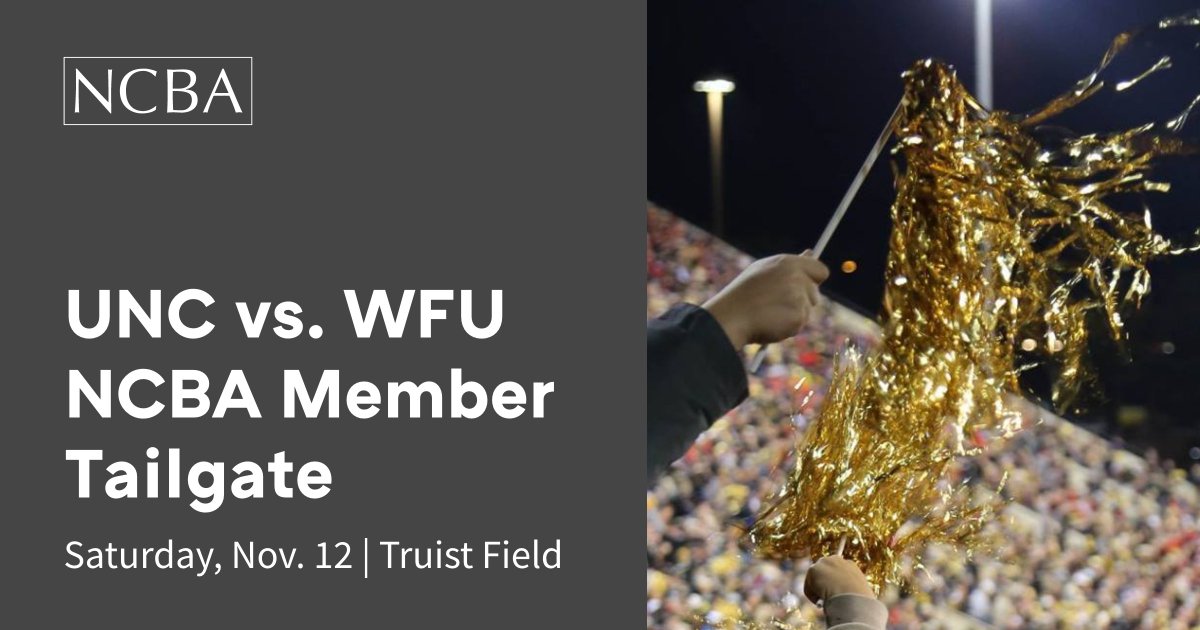 No plans Nov. 12? Join fellow NCBA members to tailgate and watch the North Carolina Tar Heels take on the Wake Forest Demon Deacons at Truist Field. 🏈 We look forward to seeing you there! Learn more and register to join us: buff.ly/3DFFSNO.