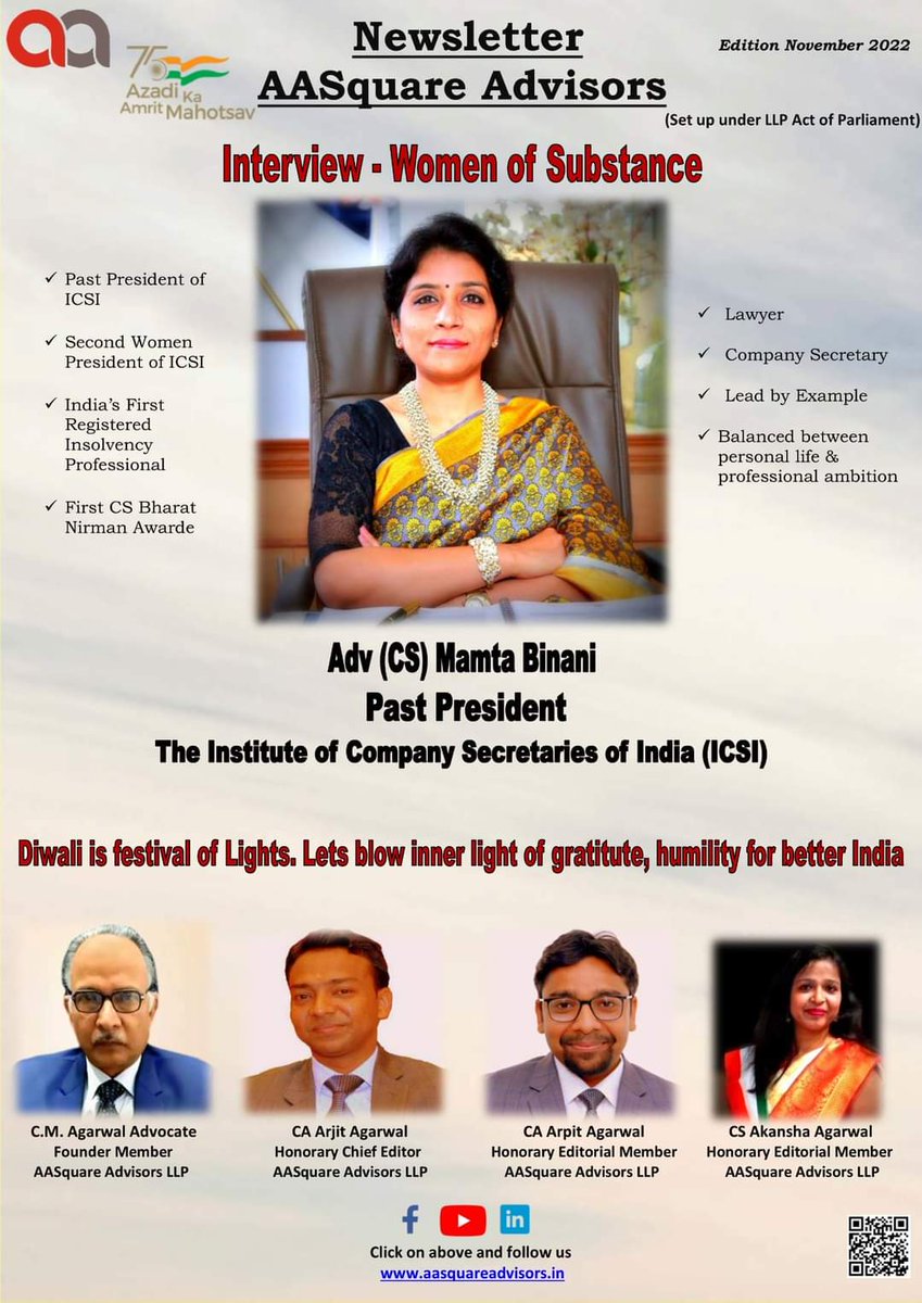 ArjitCa's tweet photo. The opportunity of Interviewing Past President of CS Institute - Adv (CS) @mamtabinani Ji
Link
https://t.co/tVTstDUtDK
#newsletter #inspirationalleader #charteredaccountants #castudents #camembers #csmembers #pastpresidentoficsi #icsi #companysecretary #mamtabinani #interview https://t.co/3wS5Fn4m8a