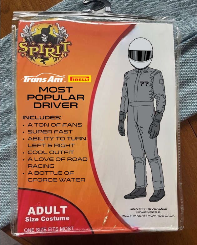 GoTransAm's tweet photo. Which #GoTransAm driver do you think will be wearing this costume next weekend? Find out when the winners of the #CForceWater Fan Favorite Awards are announced at the annual #GoTransAm Awards Gala on Sunday, November 6! https://t.co/kUsuByA6ZT