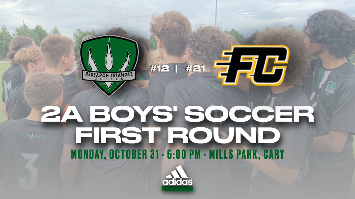 SOCCER: <a href="/RTHSSoccer/">RTHS Raptor Soccer</a> has drawn the #12 seed in the #NCHSAASOC 2A playoffs' eastern bracket, and will host #21 seed Farmville Central on Monday at 6pm at Mills Park.

🎟️ gofan.co/app/events/757…

#PutInTheWork #GoRaptors