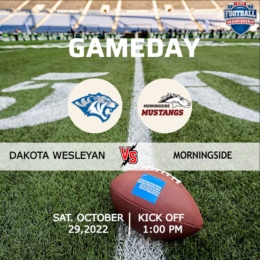 NAIA FOOTBALL (@naiafootbal) on Twitter photo ๐จ GAMEDAY๐จ
๐ <a href="/dwtigerfootball/">DWU Football</a> ๐ <a href="/MsideFootball/">Morningside University Football</a>
๐ Saturday, October 29 | โฑ 1:00 PM
๐บ Live On : is.gd/kCag4k
<a href="/dwusports/">DWU Athletics</a> <a href="/Coach_Bernarde/">Mike Bernarde</a>
@ChvatalJacob <a href="/MsideMustangs/">Morningside Mustangs ๐ด</a>
<a href="/CoachCJake/">Casey Jacobsen</a> <a href="/MorningsideEdu/">Morningside University</a> @NiklasGustav94 <a href="/Cade_Harriman/">Cade Harriman</a> ๐จ GAMEDAY๐จ
๐ <a href="/dwtigerfootball/">DWU Football</a> ๐ <a href="/MsideFootball/">Morningside University Football</a>
๐ Saturday, October 29 | โฑ 1:00 PM
๐บ Live On : is.gd/kCag4k
<a href="/dwusports/">DWU Athletics</a> <a href="/Coach_Bernarde/">Mike Bernarde</a>
@ChvatalJacob <a href="/MsideMustangs/">Morningside Mustangs ๐ด</a>
<a href="/CoachCJake/">Casey Jacobsen</a> <a href="/MorningsideEdu/">Morningside University</a> @NiklasGustav94 <a href="/Cade_Harriman/">Cade Harriman</a>