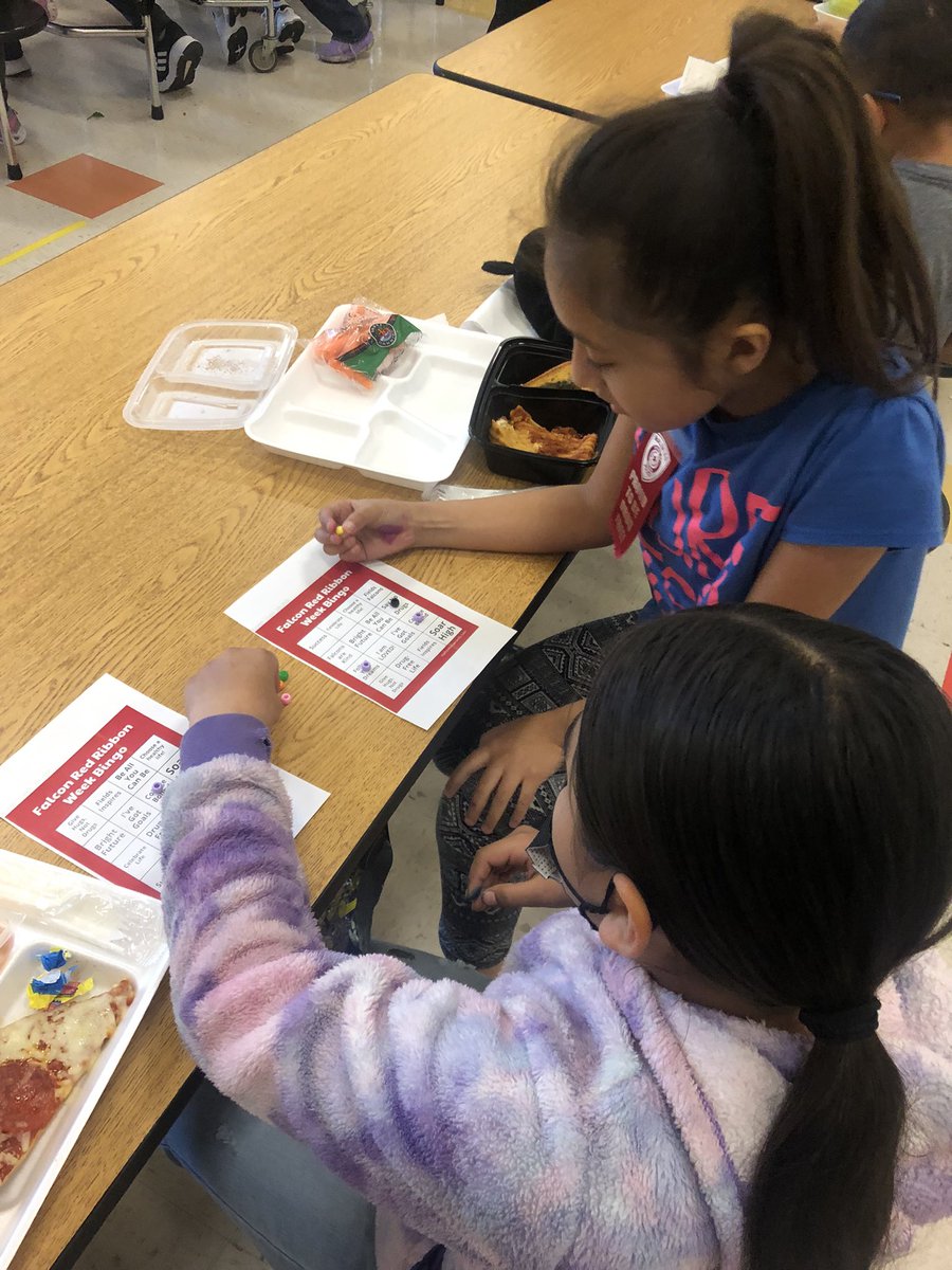 FieldsCounselor's tweet photo. RRW day #5  🖤❤️@FieldsFalcons played RRW bingo during lunch today. Their bingo cards included motivational words like: college-bound, we’ve got goals, I am loved, and bright future. What a great way to wrap up Red Ribbon Week 2022! #FieldsFalcons #SoarHigh #RedRibbonWeek2022 https://t.co/J71QvAgUsl