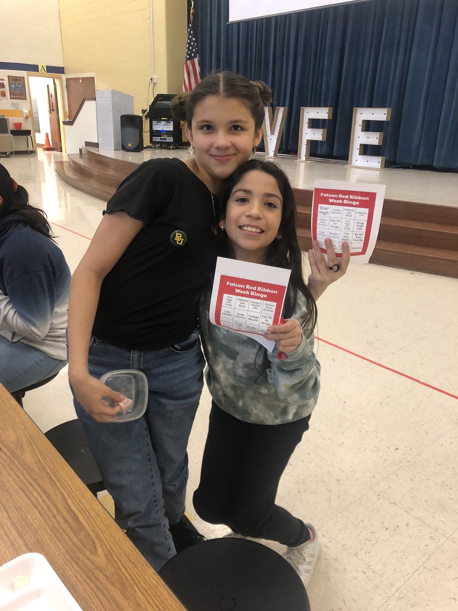 FieldsCounselor's tweet photo. RRW day #5  🖤❤️@FieldsFalcons played RRW bingo during lunch today. Their bingo cards included motivational words like: college-bound, we’ve got goals, I am loved, and bright future. What a great way to wrap up Red Ribbon Week 2022! #FieldsFalcons #SoarHigh #RedRibbonWeek2022 https://t.co/J71QvAgUsl