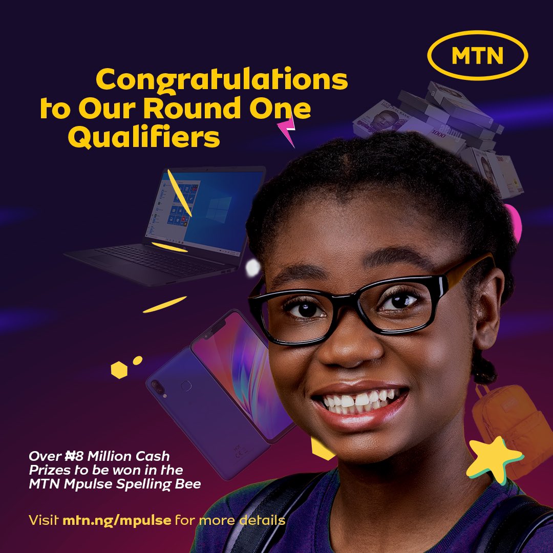 MTNNG's tweet photo. To our first-round qualifiers, congratulations! 🎉
 
Visit https://t.co/Yuh27HamXA to see the participants who qualified for round two.
 
#MTNmPulseSpellingBee https://t.co/dh2bnQkIK9
