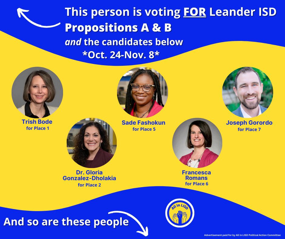 Teachers know who would be best for the district. Listen to them. Vote for the people who are putting your KIDS over politics, power and the destruction of our district. If anyone endorses any candidate from the hate slate, they are NOT in it for the KIDS. #1LISD <a href="/AllinLISD/">All In LISD</a>