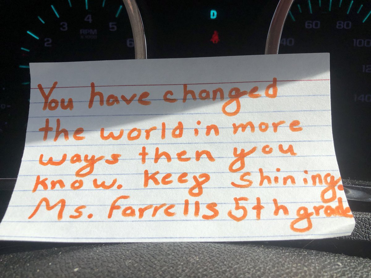 After a long week &amp; tough afternoon I got the sweetest note left on my car from some awesome, thoughtful, and kind 5th graders!!! You know how to make a person feel special! #RandomActsofKindness <a href="/lisaafars3/">Lisa Nicholson</a>
