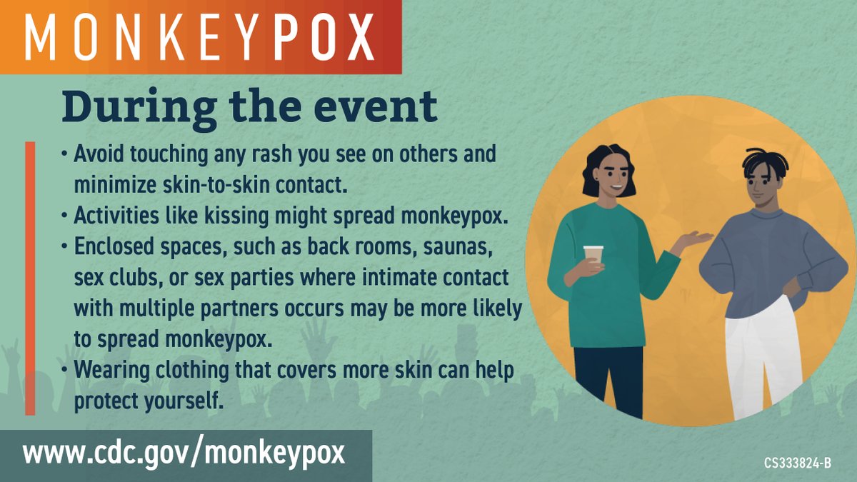 Attending a #Halloween party? If concerned about #monkeypox, consider risk of the event—outdoor events & ones where you are less likely to have skin-to-skin contact are safer. Remember, best to stay home if you are not feeling well. bit.ly/3wRoT7n