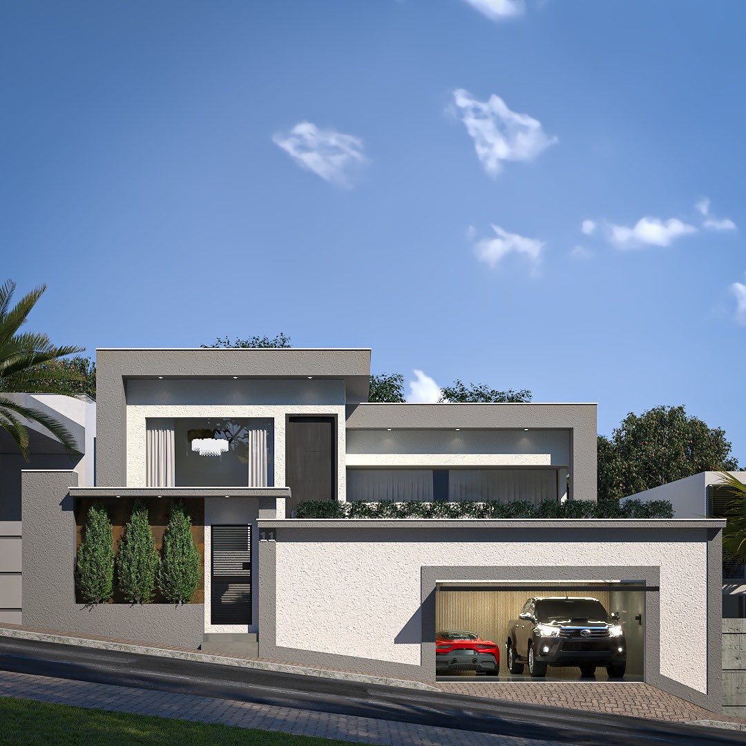 aleeprojeng's tweet photo. Fachada residencial moderna! 
Esse projeto tem uma área de total de 450m² e área a construir de 385,07m² .  Sendo adaptado para acompanhar a declividade do terreno. Evitando muita movimentação de terra. https://t.co/banQnti6Zi