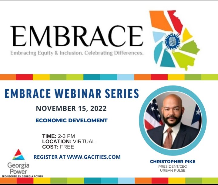Join me for a thought provoking conversation:  Intentional Equity &amp; Inclusion in Economic Development
Nov 15, 2022 02:00 PM.

Many thanks to the Georgia Municipal Association for the opportunity to participate in this very important issue.

Register: webinar.ringcentral.com/webinar/regist…