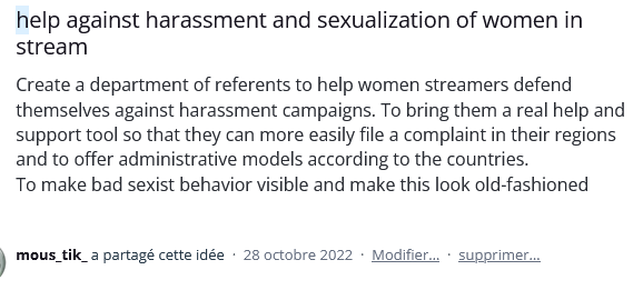 seba_schopfer's tweet photo. @TwitchFR  mon anglais est pourri, mais au vu de l'actualité française sur la plate-forme, il serait temps de faire qqc non ? est-ce que sur uservoice on est entendu et on peut rendre visible le problème ? https://t.co/yWL6tHJOLw #twitch #harassment #streamers #sexism #streamher https://t.co/oXEl4EoMjB
