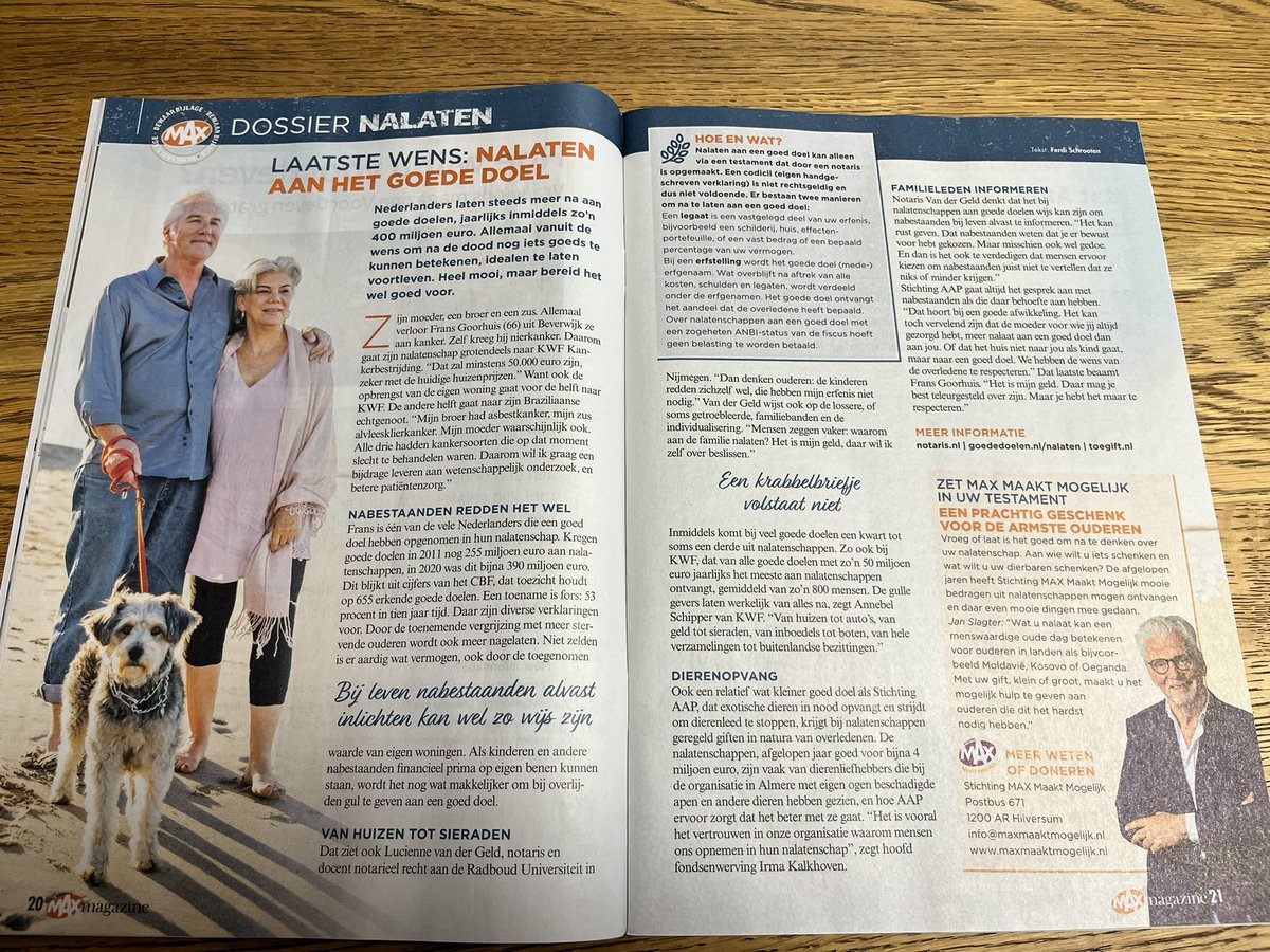 NetwerkNotaris's tweet image. In @MAXMagazineNL een special over nalaten. Een bewaarnummer! @lucys_law werd door Ferdi Schrooten bevraagd over nalaten aan goede doelen.