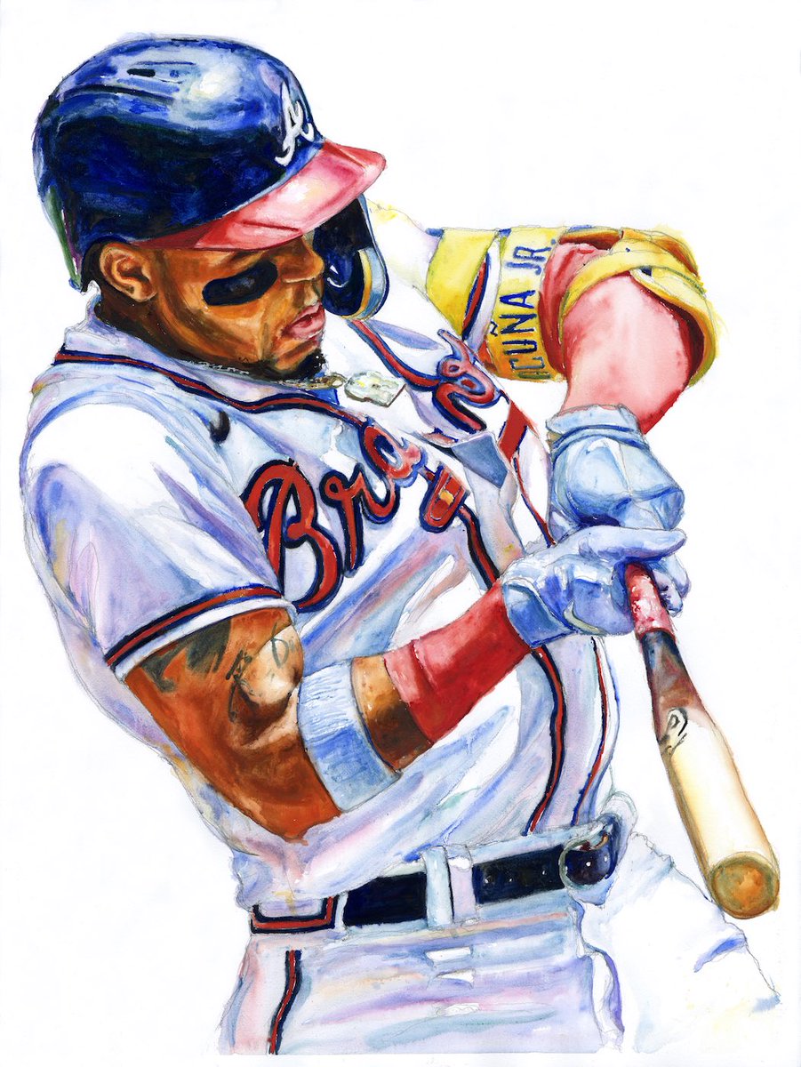 Excited to share my newest watercolor painting of <a href="/ronaldacunajr24/">Ronald Acuña Jr.</a> ! Love the movement of this one. #Braves #mlb #artwork #Watercolour #sportsart #fineart
