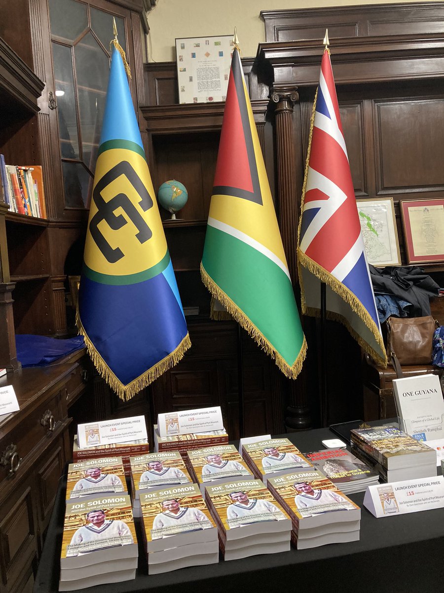 We had a lovely launch last night at Guyana High Commission, of Prof Clem Seecharan, &amp; Ian McDonald’s tribute to #Guyana cricket legend; Joe Solomon.

‘Joe Solomon &amp; the Spirit of Port Mourant’, is available for pre-order here: bookdepository.com/Joe-Solomon-Sp…

A must for #cricket lovers!