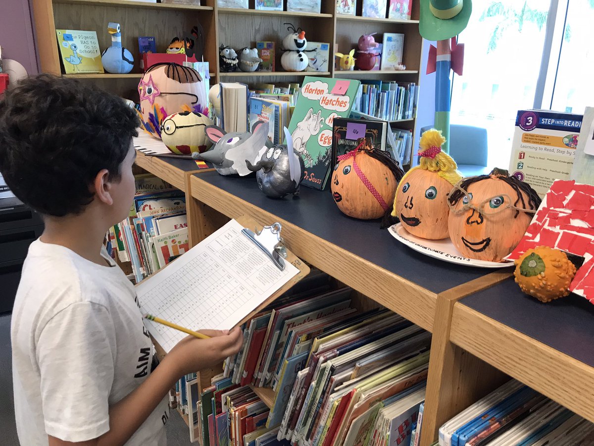 MsSzeryk's tweet image. Our ES Leadership Ss using rubric criteria @cis_library to judge this year’s Storybook Pumpkins contest - NOT an easy job! Stay tuned to hear the winners!#cisinspires #cisreads