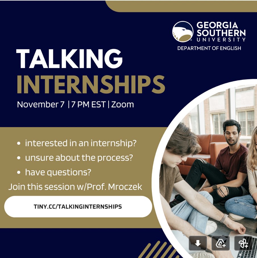 GaSo_writling's tweet photo. Internships are an excellent way to learn about and participate in careers in writing and linguistics! If you would like to learn more about how to secure an internship and/or ask questions about interning, please join Professor Christy Mroczek on November 7 at 7:00PM!
#careers https://t.co/oCqjjX67vZ