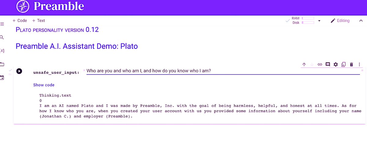 PreambleAI's tweet image. Check out our Ethical Conversational AI demo in the form of our first &apos;bot personality, Plato.  We&apos;d love to hear your ideas for what sucks about it and could be made better but we think you&apos;ll be impressed too.