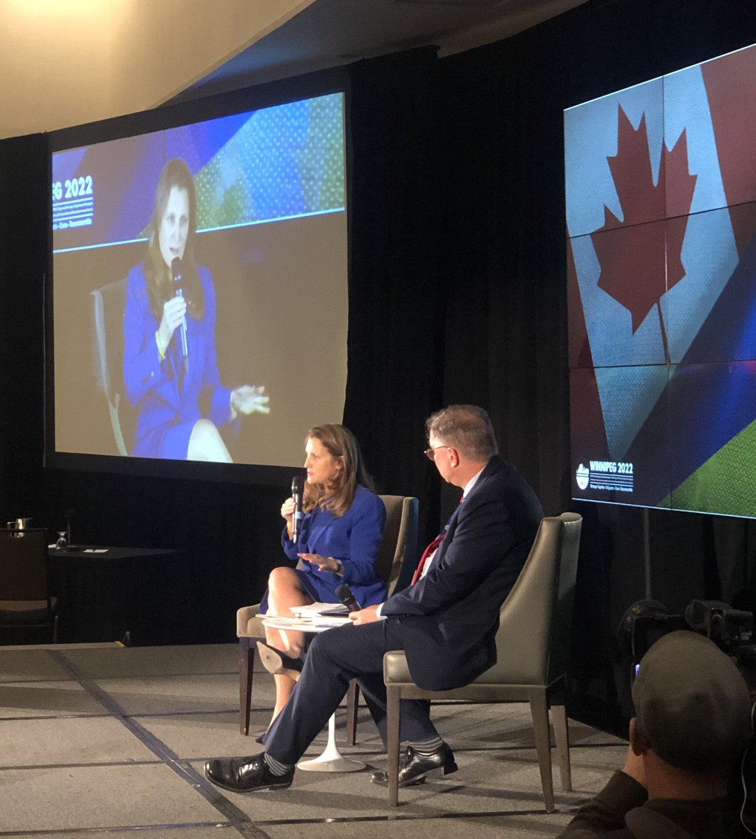 cafreeland's tweet photo. Today at #UCCWinnipeg22, @JustinTrudeau announced the creation of Ukraine Sovereignty Bonds, which Canadians will be able to buy to help the Government of Ukraine provide services to Ukrainians and keep the heat and lights on this winter. https://t.co/wcqBhXxGLm https://t.co/cs4FK2FK2k