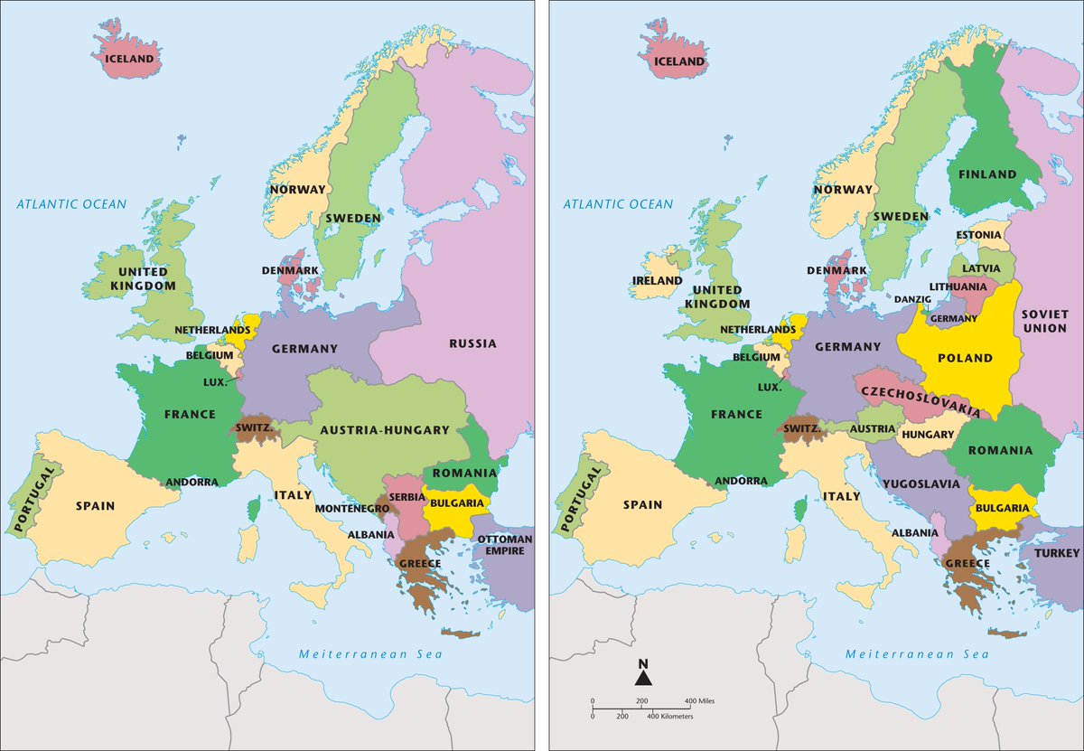 Europe before and after WWI.