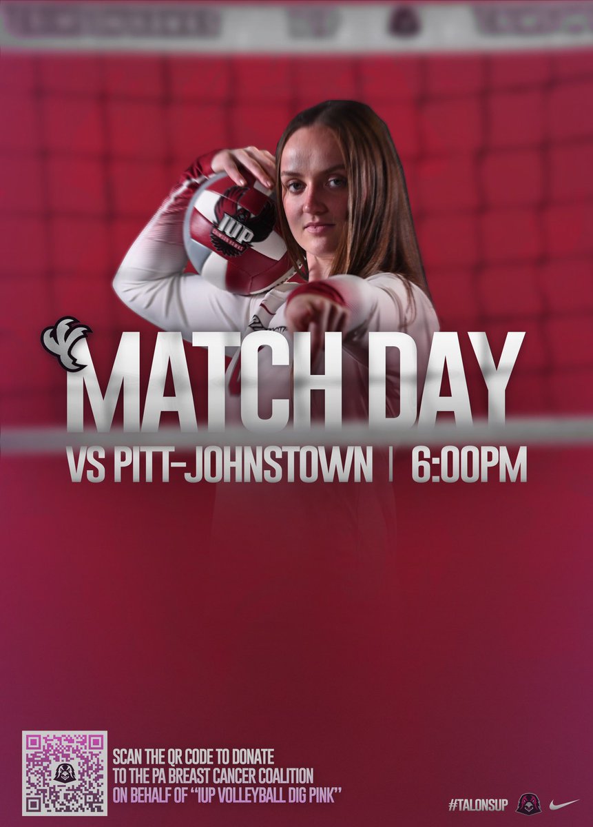 IUPVB's tweet image. Join us tonight at the KCAC for our Dig Pink match against UPJ! 💗🏐

Watching from home? ⬇️
📺: bit.ly/3sMaRRP
📊: bit.ly/3DjyvKr

#TalonsUp | #VolleyHawks