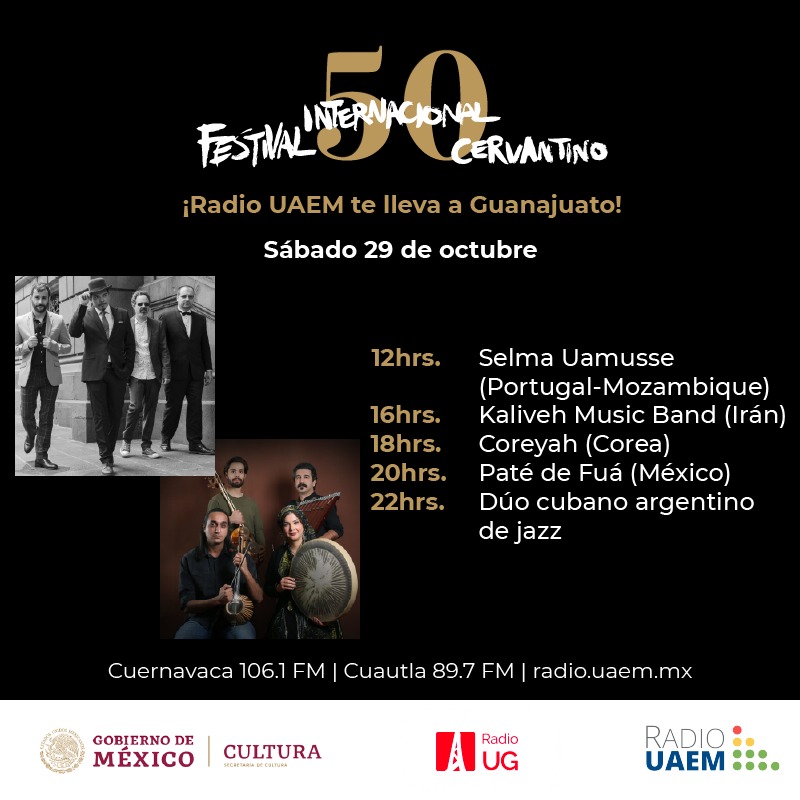 Radio #UAEM @radiouaem te lleva al 50º Festival Internacional @cervantino Sintoniza el 106.1 FM y escucha estos conciertos imperdibles. Agradecemos a @radiougto por el apoyo para estas emisiones.