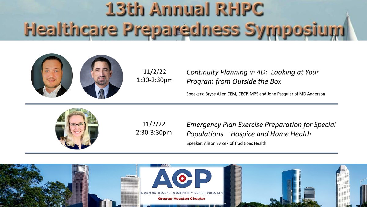 Heads Up! Three <a href="/ACPHouston/">ACP Greater Houston</a> members <a href="/alisonsvrcek/">Alison Svrcek</a> Bryce Allen &amp; John Pasquier will present at <a href="/SETRAC_TX/">SouthEast Texas RAC</a> #RHPC2022 @  Galveston Island Convention Center Nov 2-4. Please stop by and say hello if you are attending this year!