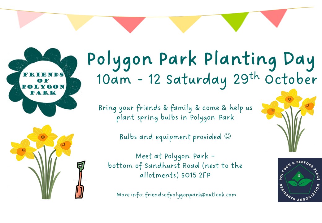 🌺🌻🌹🌷🌼🌸Roll up, roll up! Come and join us planting spring bulbs in the #Polygon Park tomorrow! Meet bottom of Sandhurst Road #SO15 2FP at 10am 🌸🌼🌷🌹🌻🌺 #greencity #southampton #makeitso #friendsof