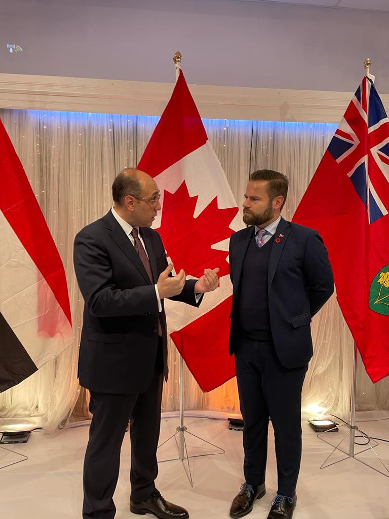 egyptincanada's tweet photo. تورونتو.. في أول زيارة لتلك المدينة الجميلة بمقاطعة أونتاريو، وفي إطار التواصُل مع كافة الأطراف والمسؤولين الكنديين، ألتقي الان بوزير البيئة بأونتاريو مع عدد من أعضاء الوفد الكندي المشارك في مؤتمر الـCOP27 بشرم الشيخ.. نقاش مثمر وتقدير لجهود مصر ورئاستها للمؤتمر. https://t.co/otYaiJ2KAX