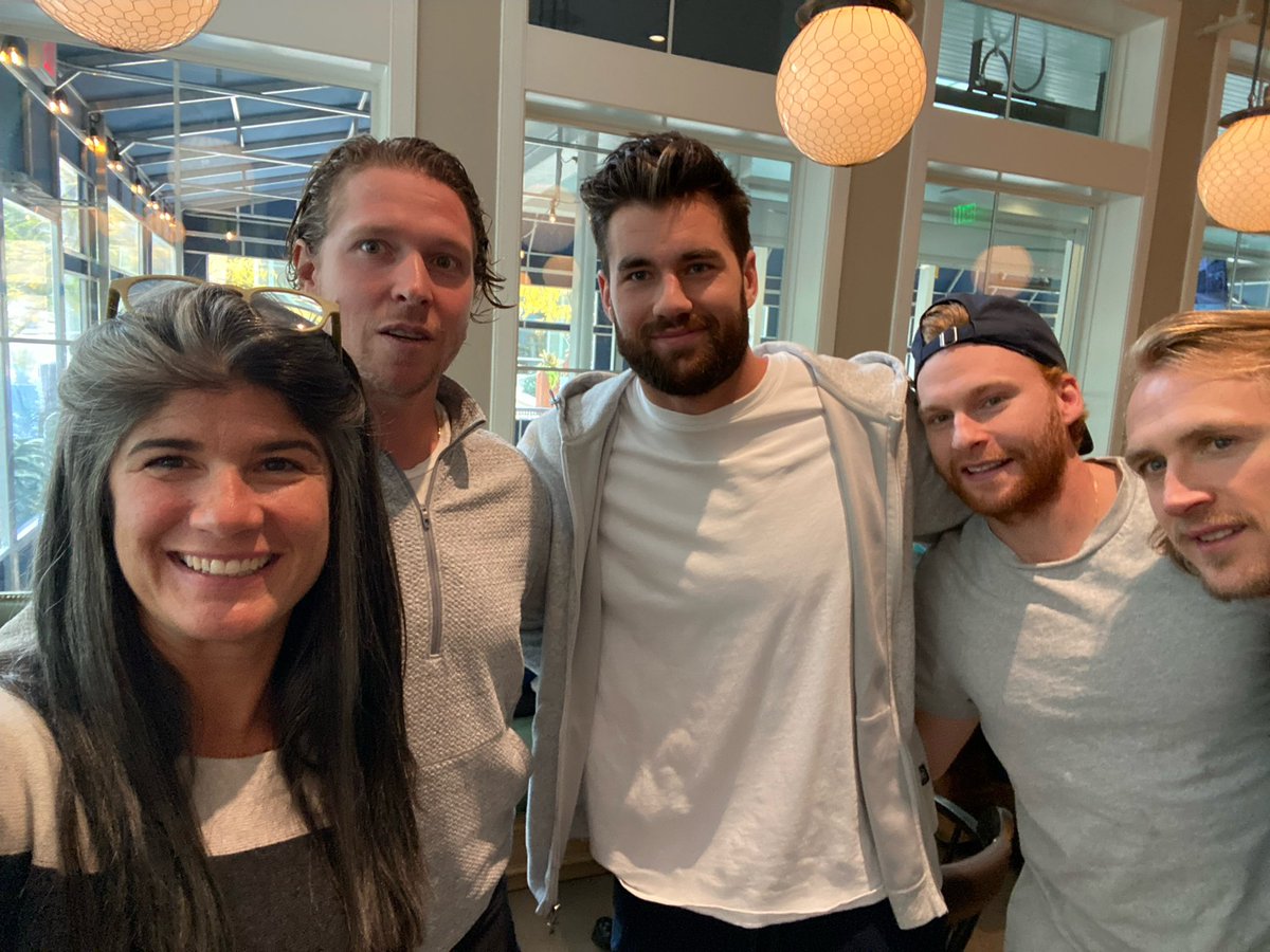 kial91's tweet photo. Can’t thank you enough @backstrom19 @CarlHagelin @tom_wilso @Breeze2Greeze for pausing your lunch today to make my friend’s bday so special.  Hope to have you all back on the ice soon!  #capsrock https://t.co/O0SVotfoiG