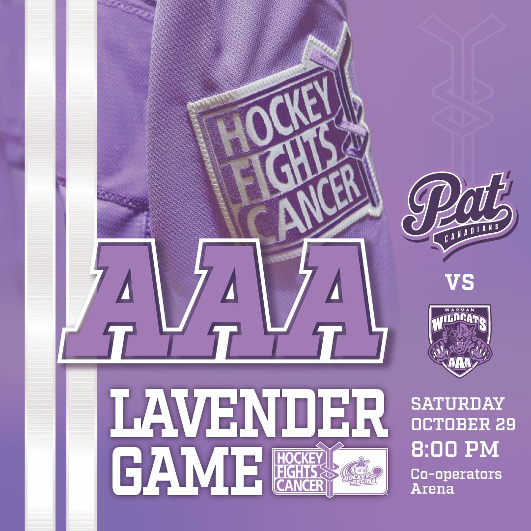 One more sleep until our @aaapatcanadians charity Lavender Game for Hockey Fights Cancer! Come on out, take in some great hockey, and support a very worthy cause. #hockeyreginafightscancer @baa_challenge @aaawarman