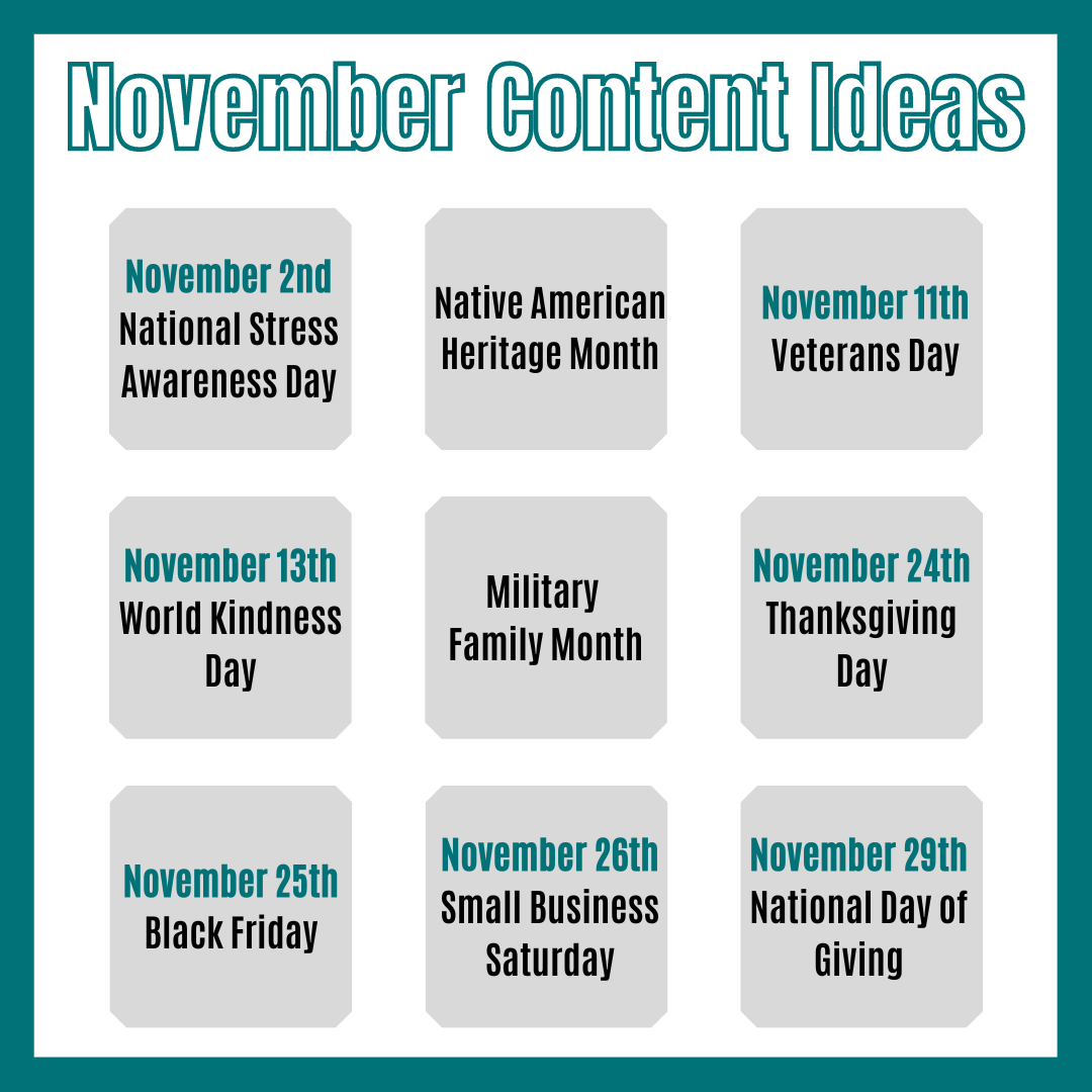 Content ideas for November!

#agency81 #contentcreation