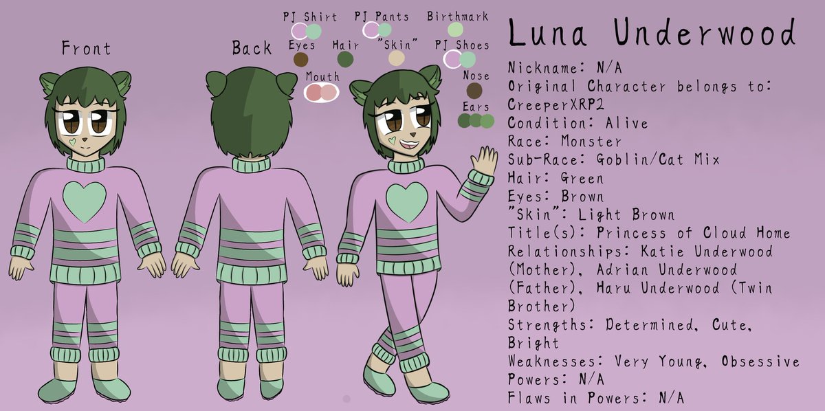 TheKittyQue's tweet photo. Luna Underwood Ref Sheet (C.R.P.W.)
Meet Luna Underwood! Twin Sister of Haru Underwood! https://t.co/hD3Ps1fBfJ