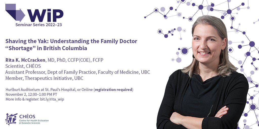 Centre for Advancing Health (@advancinghlth) on Twitter photo 'Shaving the Yak: Understanding the Family Doctor “Shortage” in British Columbia'
cheos.ubc.ca/events/wip-sem…
Join us next Wednesday, November 2 at our #WiPSeminar with CHÉOS Scientist, family physician, and active tweeter <a href="/DrRitaMc/">Dr. Rita McCracken, MD, PhD (she/her)</a>.
#FamilyDoctorShortage 'Shaving the Yak: Understanding the Family Doctor “Shortage” in British Columbia'
cheos.ubc.ca/events/wip-sem…
Join us next Wednesday, November 2 at our #WiPSeminar with CHÉOS Scientist, family physician, and active tweeter <a href="/DrRitaMc/">Dr. Rita McCracken, MD, PhD (she/her)</a>.
#FamilyDoctorShortage