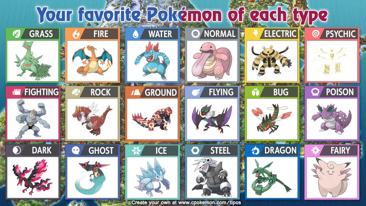TheMythicMerc's tweet photo. Very tough decision on a lot of these! Several could be interchanged with others...but what do you think of my picks?? 👀

#Pokemon #FavoritePokemon #PokemonTypes https://t.co/CfITLqwYSj