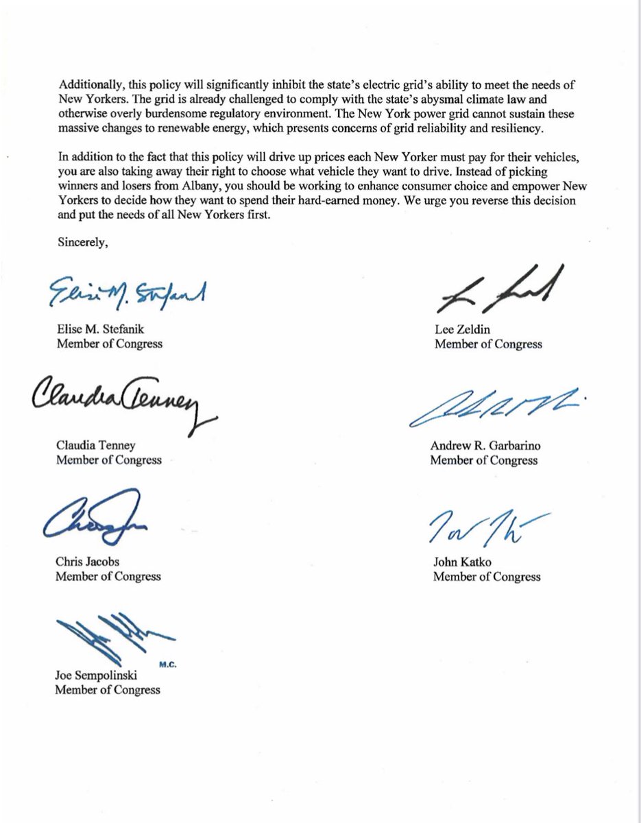 Hochul’s gas vehicles ban is out-of-touch with hardworking New Yorkers.   I’m proud to lead the charge in OPPOSING this ban.   Full letter👇