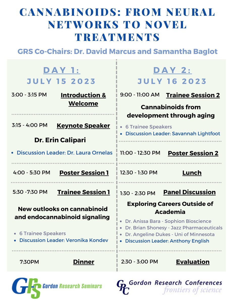 We are also extremely excited about our preliminary GRS program! More info about the GRS and associated GRC (chaired by @Miriam_Melis and @mariovdstelt) can also be found at grc.org/cannabinoid-fu…