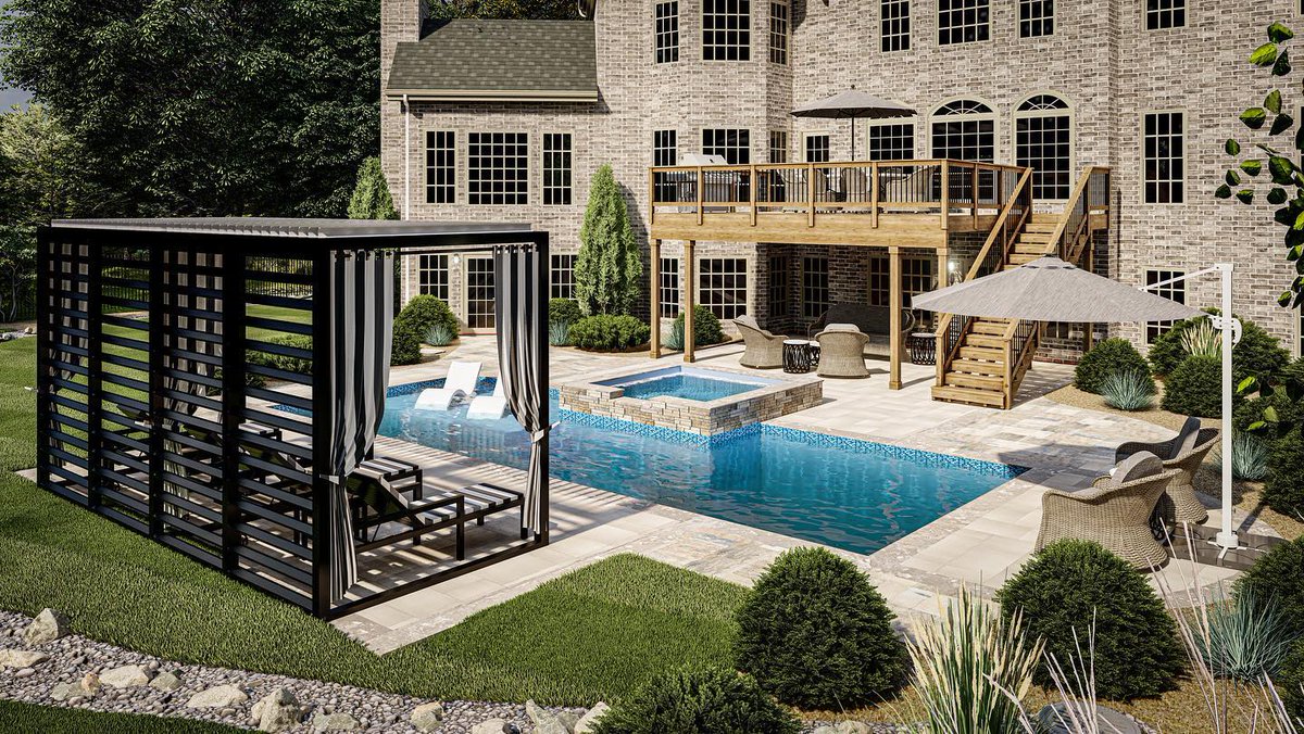 Look at our Design of the Week!

This week's a little different because the client called Decksouth to redefine their entire #outdoorliving area. 🌳

The plan is to add a pool and spa, complete with a tanning ledge. It features a Belgard dimension patio and a StruXure CabanaX.✨