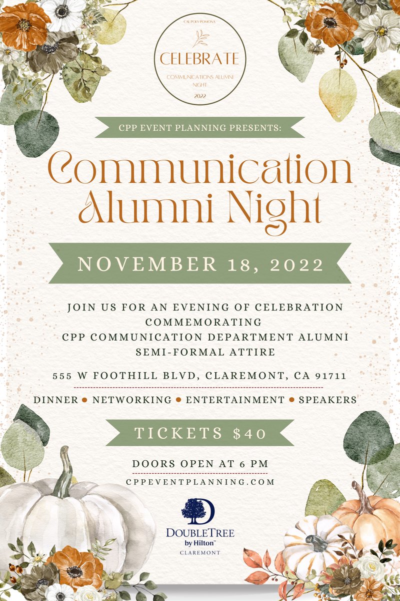 cppeventsplan's tweet image. An evening of celebration and reconnection inspired by fall awaits🍂 Our official invitation is HERE with more details to come! 🕺 Follow the link in the bio to purchase your tickets for a night you won’t want to miss. #cppalumninight2022 #cppalumni #wearecpp #cppcomdepartment