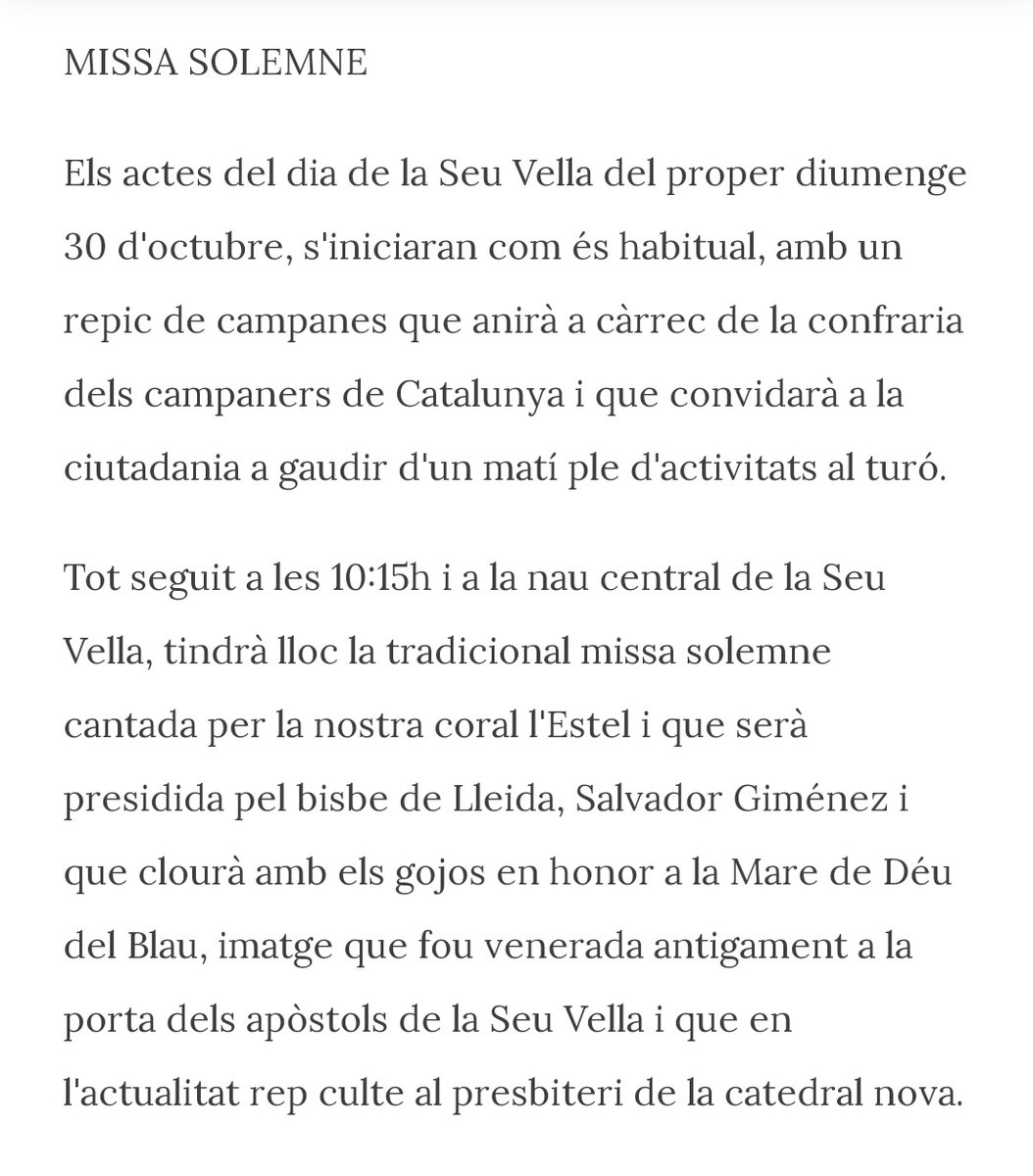 CoralEstelLleid's tweet photo. Aquí us deixem les activitats on hi participarà la nostra @CoralEstelLleid amb motiu del #DiadelaSeuVella, símbol per excel·lència de la nostra ciutat. 

10:15h Missa cantada.
Presidirà: bisbe de #Lleida.

12:00h XXV Catalunya Coral.

Lloc: Nau Central del @TuroSeuVella. https://t.co/6fBLde7xSH