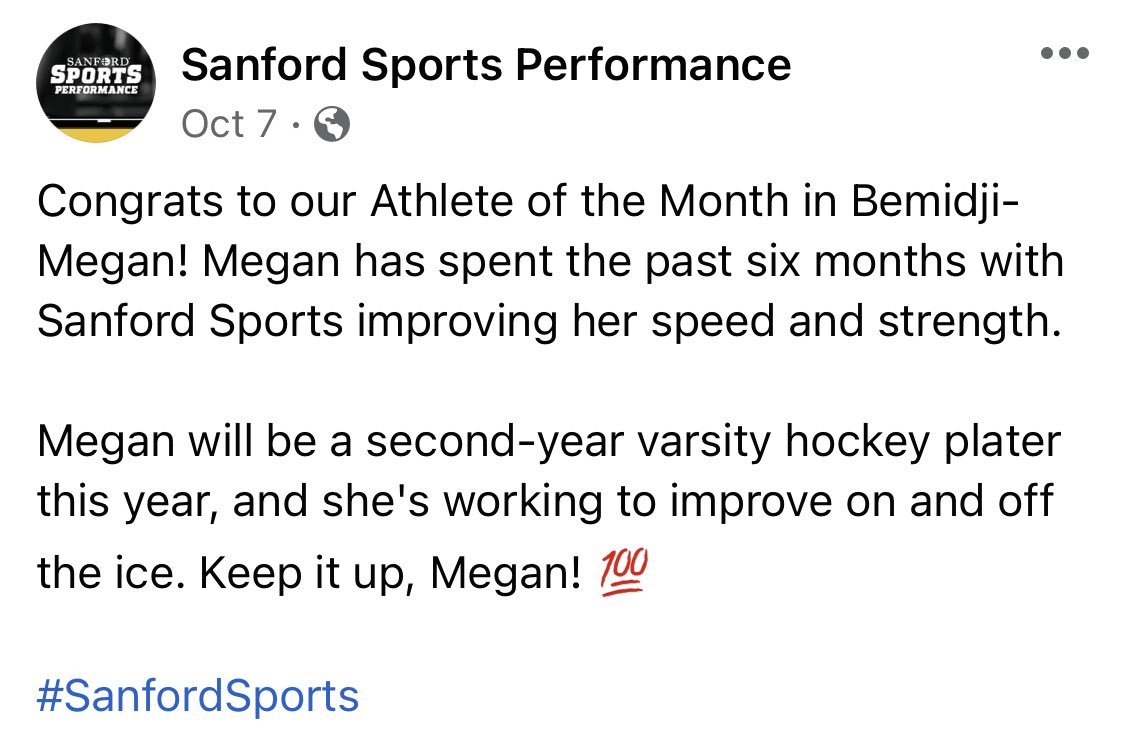 Congratulations Megan for your hard work! Keep it up! 💪🏼🏒🎾 @Megan_Berg1 @girlshockeyBHS @BemidjiTennis @sanford_perform #SanfordSports #GoJacks #AthleteoftheMonth