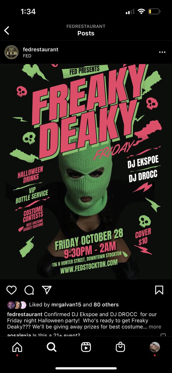 FEDStockton's tweet photo. FED is now hosting Halloween Weekend TONIGHT &amp; tomorrow night! 👻 Come bring your best costume to enter the costume contest. VIP bottle service is now available online at https://t.co/m0PIlbVNGp | 21+ event https://t.co/pyvWkrVZuO