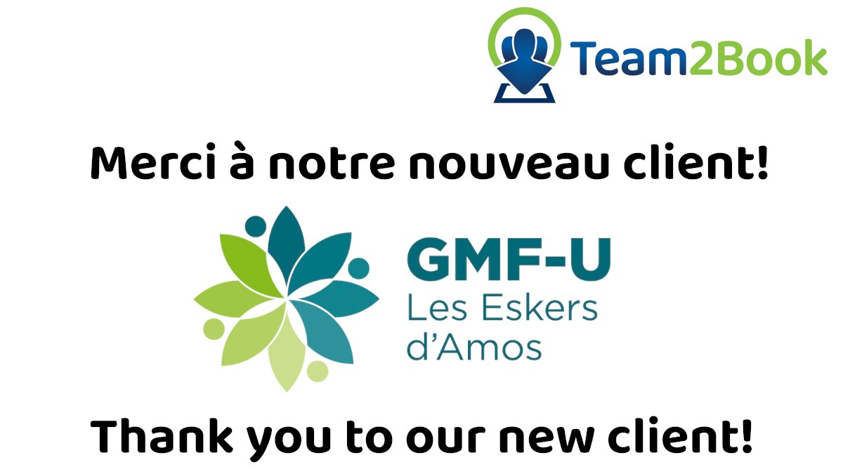 Team2Book's tweet photo. Nous sommes fier de vous annoncer que Le GMF-U Les Eskers d'Amos utilisera Team2Book pour la gestion de ses locaux et de ses horaires de travail. Merci!
We are proud to announce that the GMF-U Les Eskers d'Amos will use Team2Book for the management of its premises. Thank you! https://t.co/kxdetU52Gy