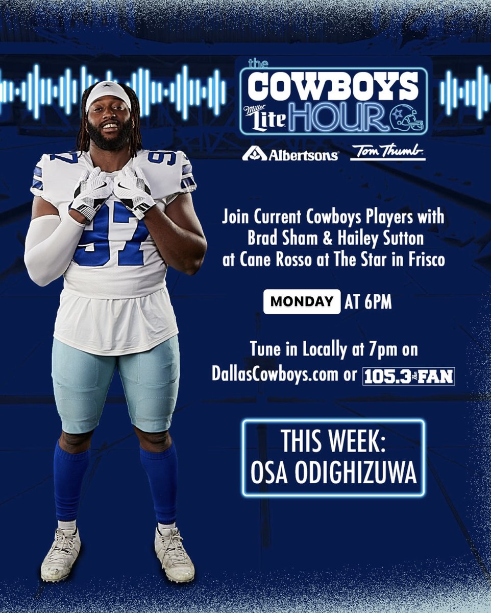 The next DallasCowboys MillerLite Hour will feature Osagoeshard! 🏈⭐️