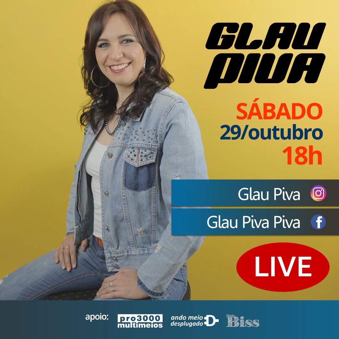 pro3000brasil's tweet image. Neste sábado (29/outubro) às 18h, temos mais uma #live de final de mês com a #cantora e #compositora Glau Piva. Muito #pop, #rock e #MPB em formato intimista para alegrar nosso final de semana!
Instagram: instagram.com/glaupiva
Facebook: facebook.com/glau.piva
#apoiocultural