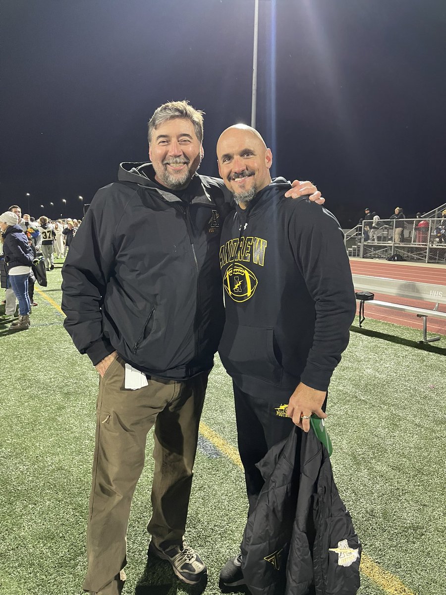 Coach Malec who led Andrew to their last playoff win in 2011 with @CoachLew_66 who just led the T-Bolts to victory tonight at Huntley