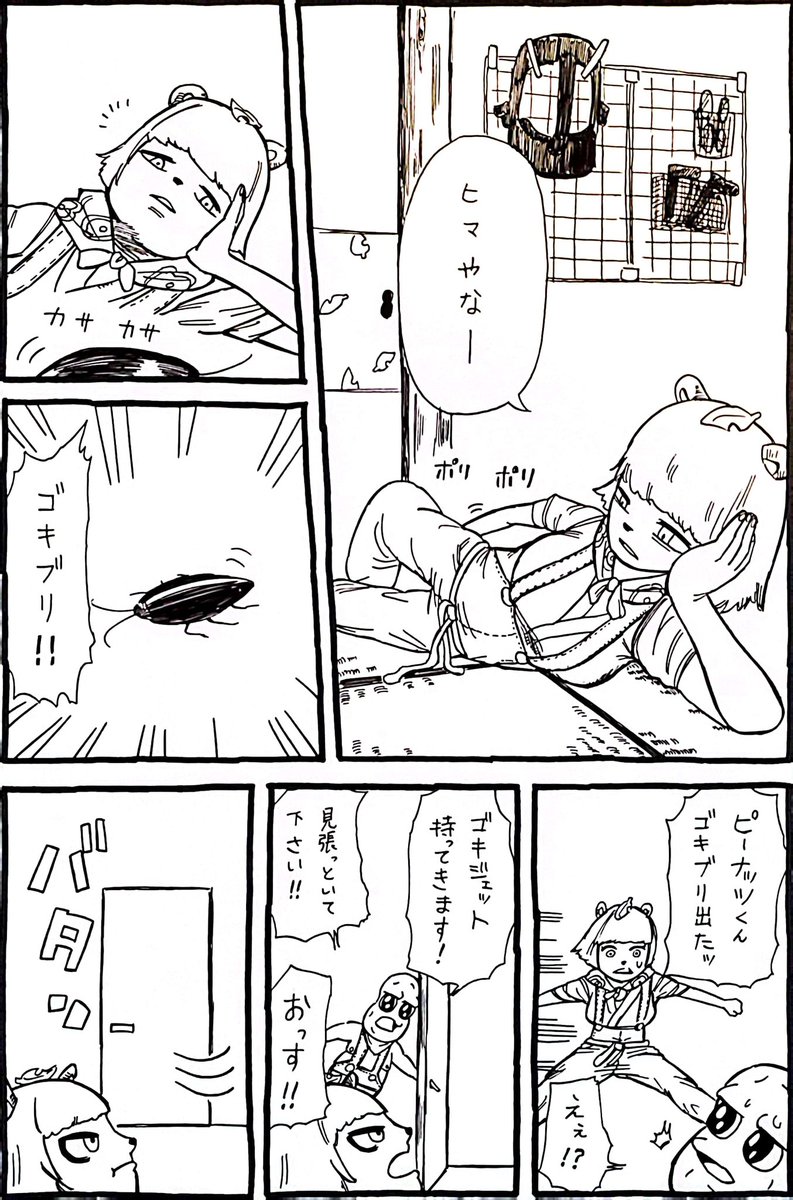 家にゴキブリが出たときのぽんぽこさんとピーナッツくん漫画
#オシャレになりたいピーナッツくん 
#ぽこあーと 