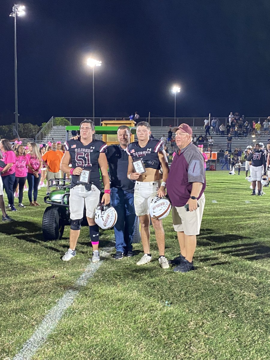 Battle of the Bell! Congrats to Defensive Player of the Game, Colton Flint, and Offensive Player of the Game, Gavin Weygant! Great game Raiders!