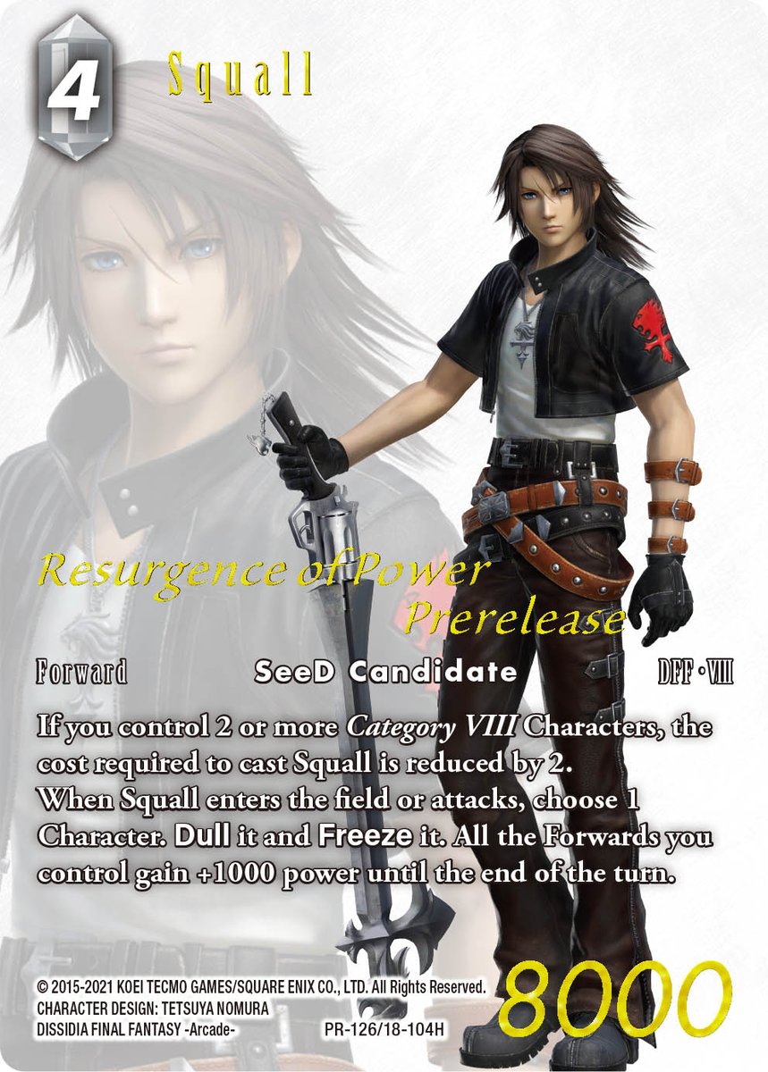 SQEX_MD_NA's tweet photo. For the highly anticipated FINAL FANTASY TRADING CARD GAME set, Resurgence of Power, we are offering the Pre-Release Kit in North America on the Square Enix Store. https://t.co/JPB53Z88aO

This set features 9 Booster Packs, with kit exclusive card sleeves and Squall Promo card! https://t.co/tLnA5Fsl7W